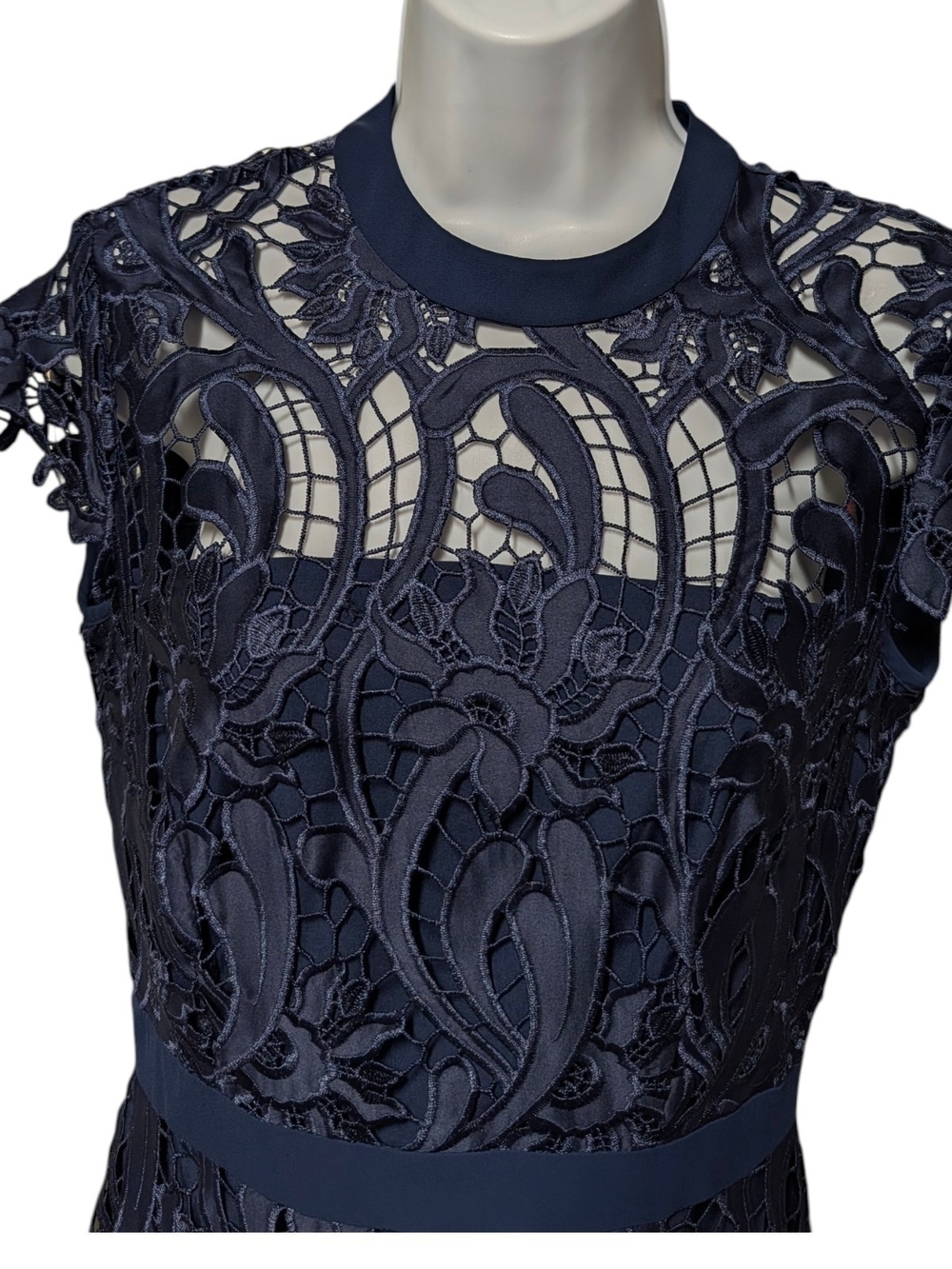 ANTONIO MELANI Navy Lace Midi Dress with Floral Cutwork Size 2 - Picture 2 of 10